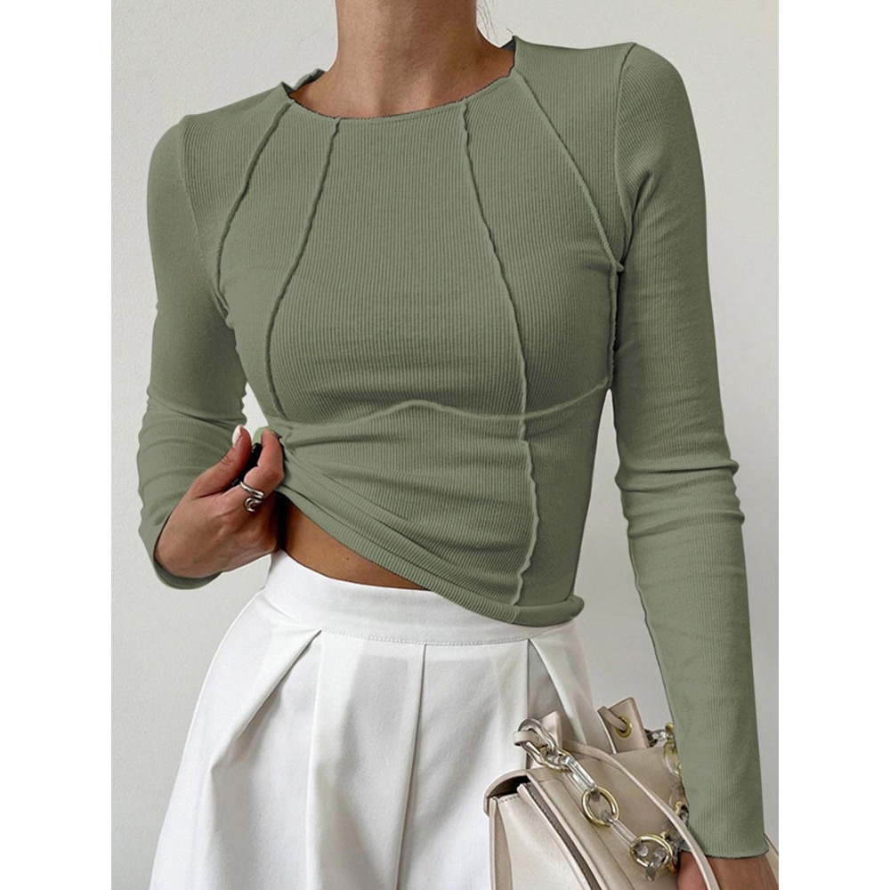 COMMENSE Basic Piping Long Sleeve Top Army Green - Size M / NWT